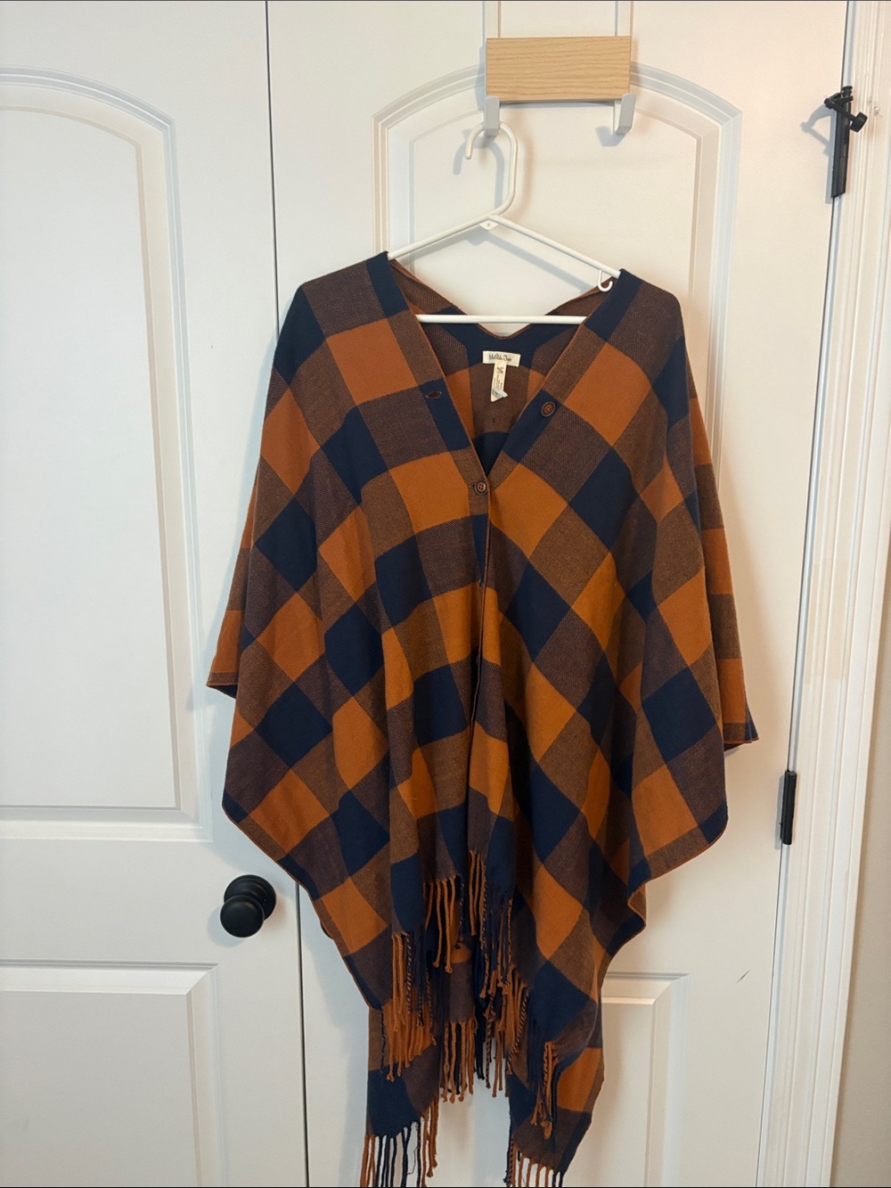 Matilda Jane Buffalo Check Fringe Wrap in Navy & Brown